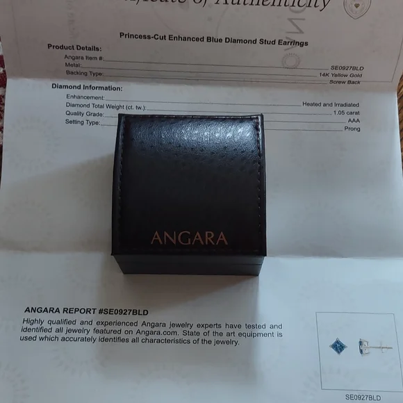 Angara 1.05 Blue Diamond Earrings W/Authenticity
